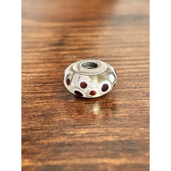 Pandora White/Brown Polka Dot Murano Glass Charm - Picture 4 of 4